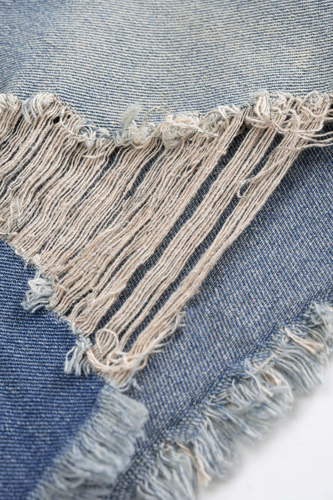 Denim Frayed Irregular Cutoff Shorts sold by Micas product image thumbnail 3