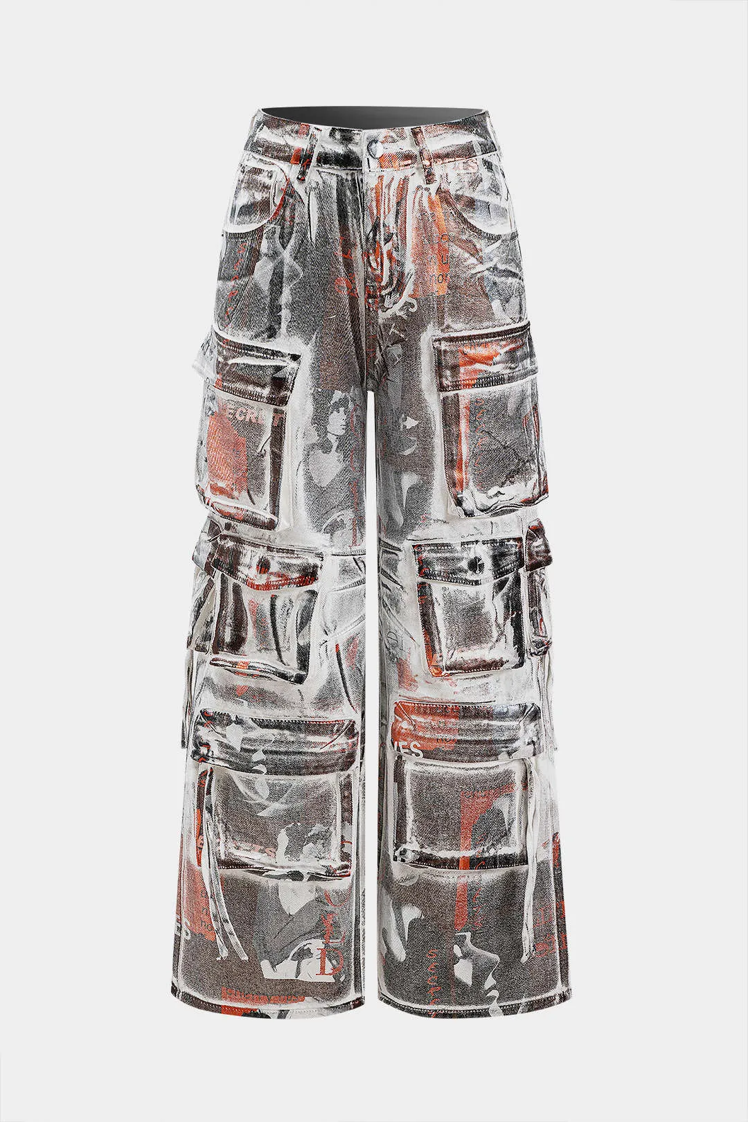 Denim Letter Print Tie Dye Pocket High Jeans sold by Micas