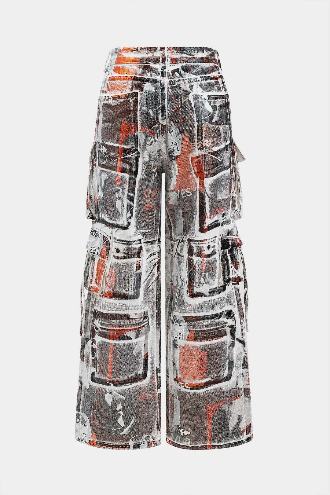 Denim Letter Print Tie Dye Pocket High Jeans sold by Micas product image thumbnail 2