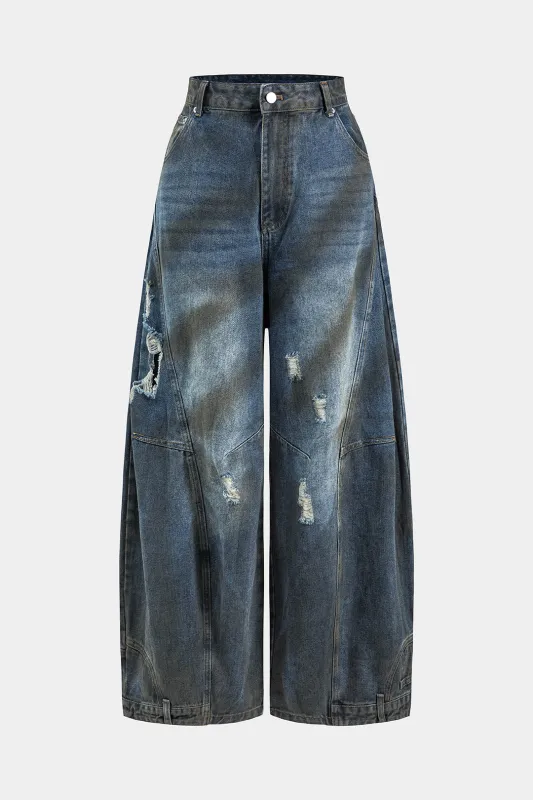 Denim Ripped Wide Leg Jeans sold by Micas