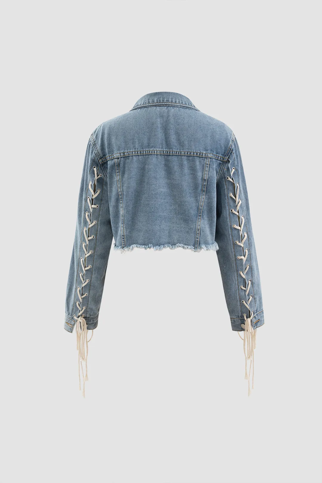 Denim frayed Tie-Up Button Jacket sold by Micas product image thumbnail 2
