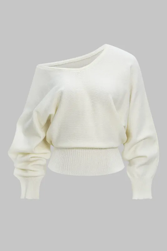 Knit One Shoulder Tie-Back Batwing Long-Sleeve Top sold by Micas
