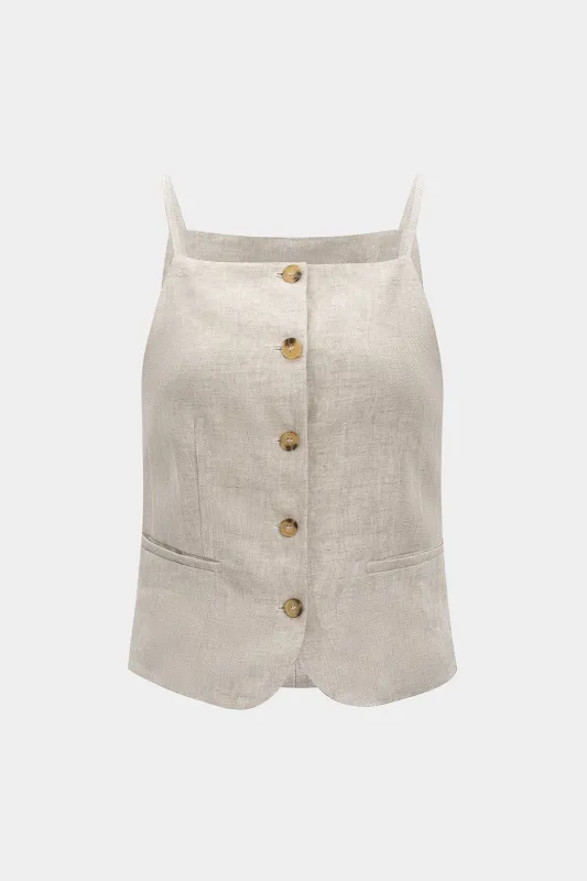 Linen Pocket Button Vest sold by Micas