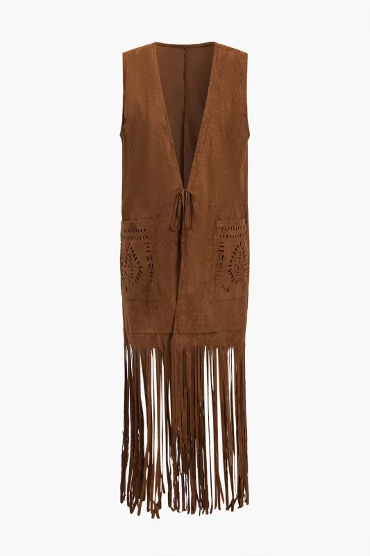 Fringe Cut Out Tie-up Pocket Vest sold by Micas