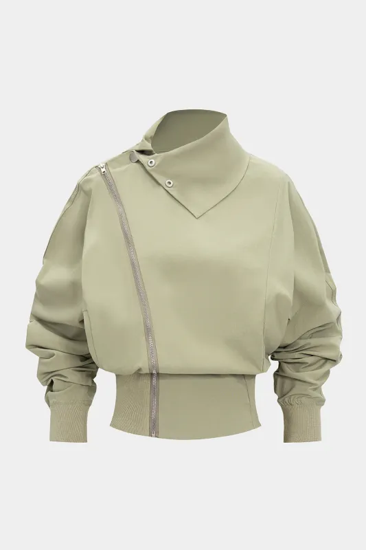 Solid Stand Collar Zipper Jacket sold by Micas