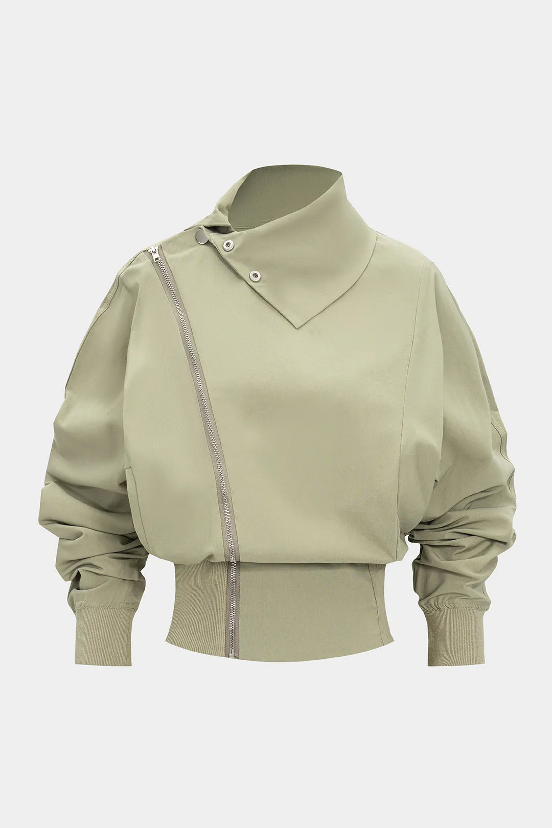 Solid Stand Collar Zipper Jacket sold by Micas