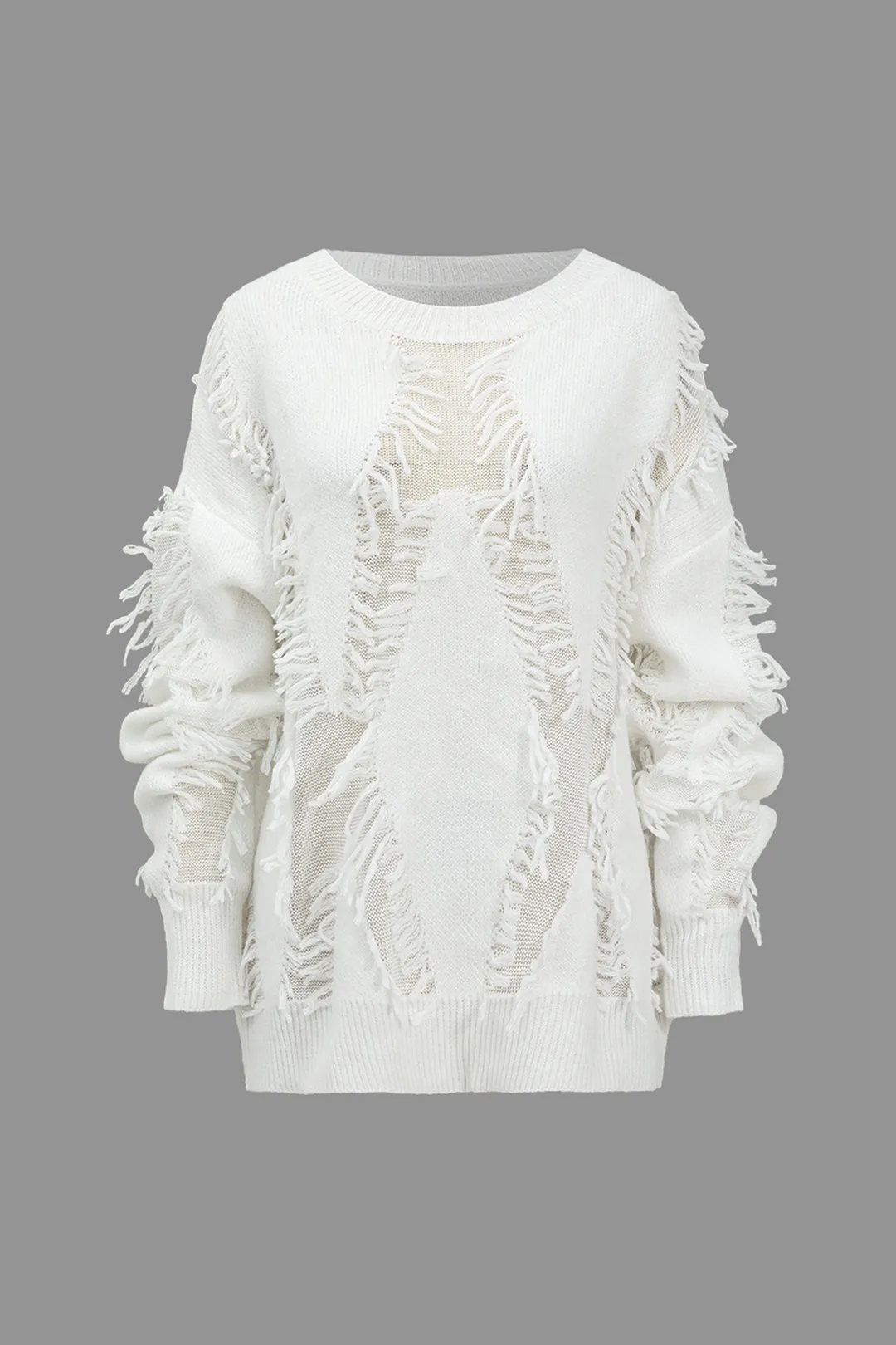 Knit Fringe Cut Out Long-Sleeve Top sold by Micas product image thumbnail 3
