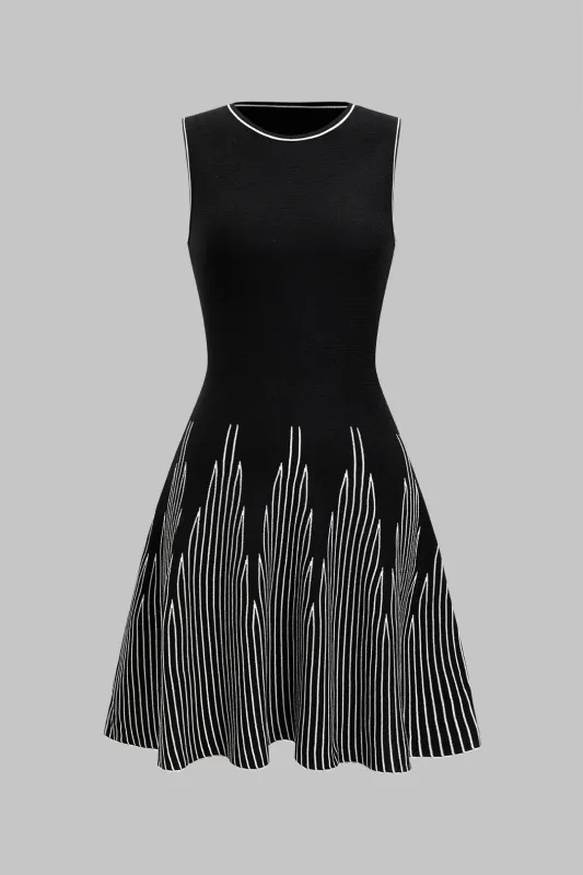 Knit Ruched Round Neck Contrast Tank Sleeveless Dress made by Micas