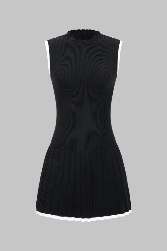 Knit Contrast Binding Sleeveless Dress sold by Micas
