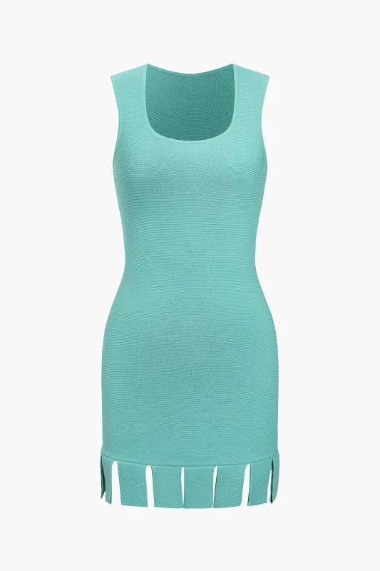 Knit Square Neck Fringe Hem Sleeveless Dress sold by Micas
