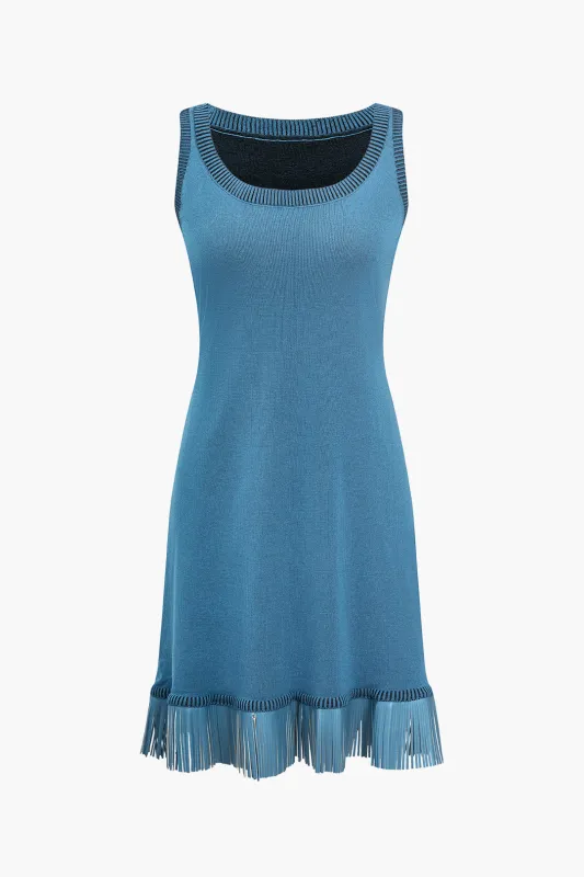 Knit Fringe Hem Sleeveless Dress sold by Micas