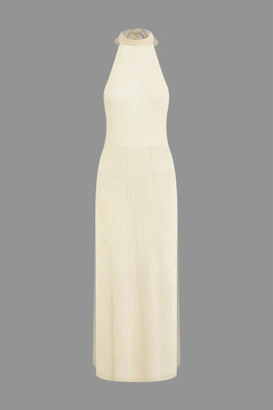 Knit Solid Halter Neck Tie-Back Backless Dress sold by Micas