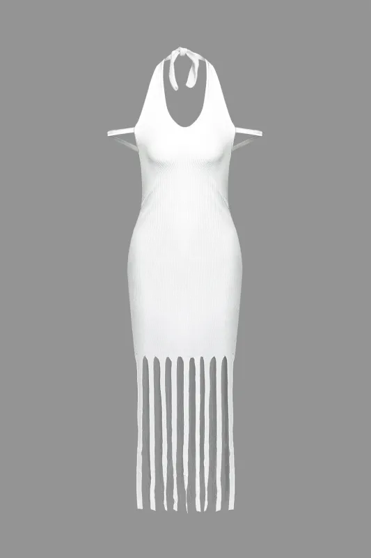 Knit Fringe Halter Neck Backless Dress sold by Micas