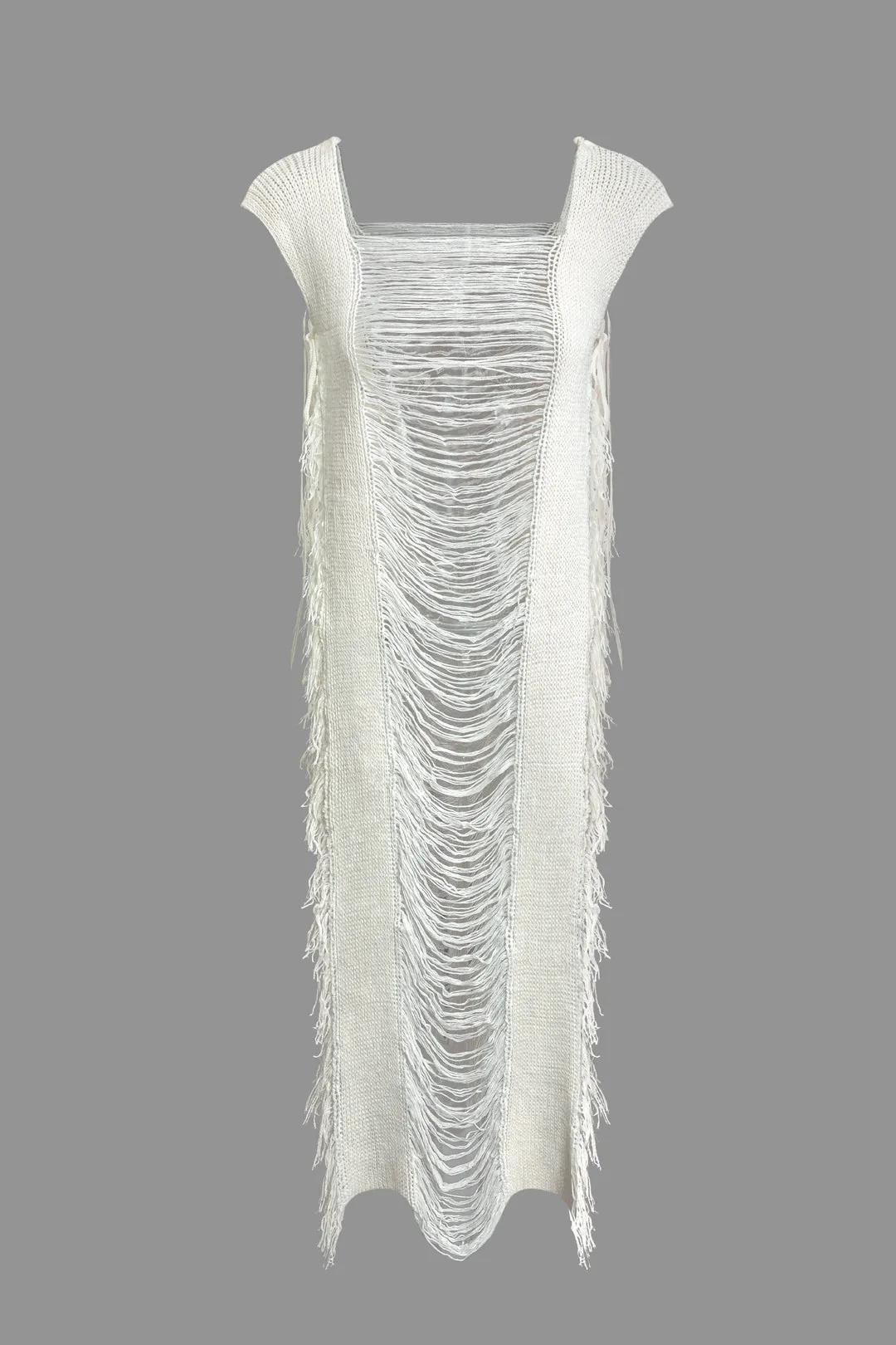 Knit Fringe Cut Out Ripped Sleeveless Dress sold by Micas