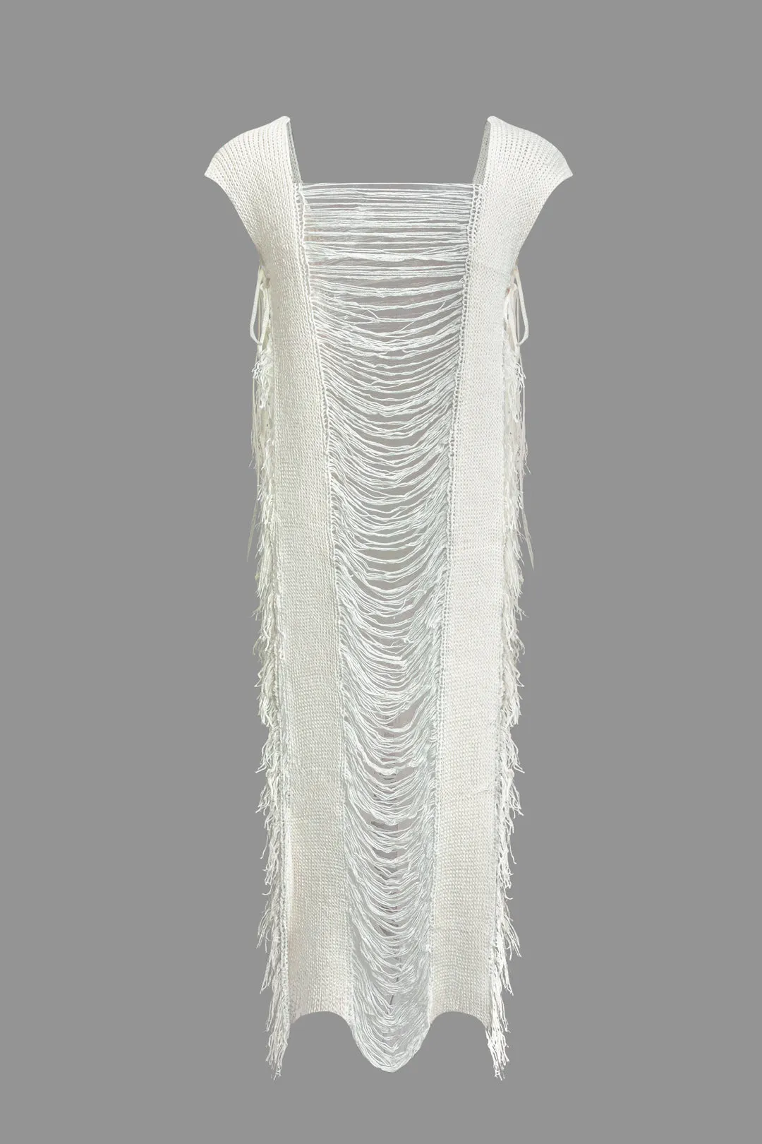 Knit Fringe Cut Out Ripped Sleeveless Dress sold by Micas product image thumbnail 2