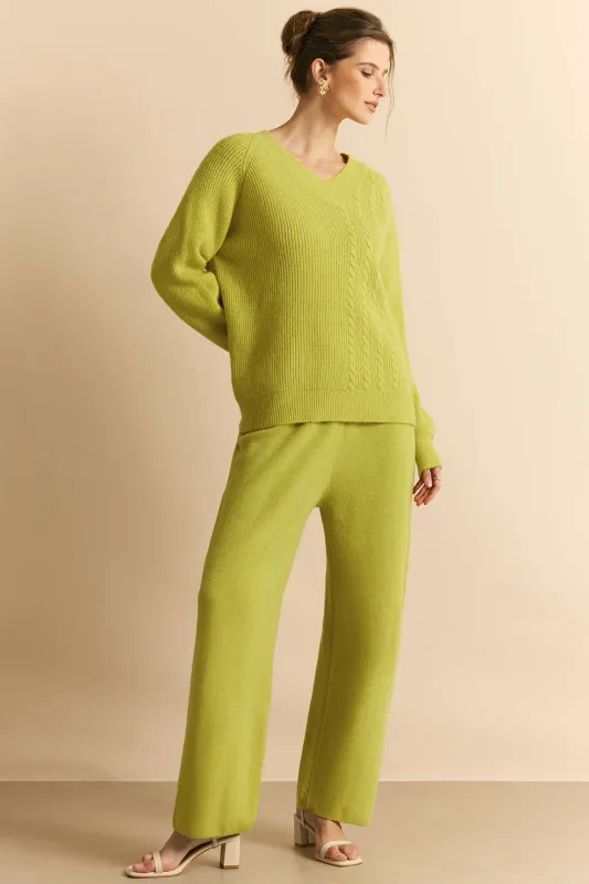 Cable Knit V-Neck Long-Sleeve Top And Wide Leg Pants Set sold by Micas