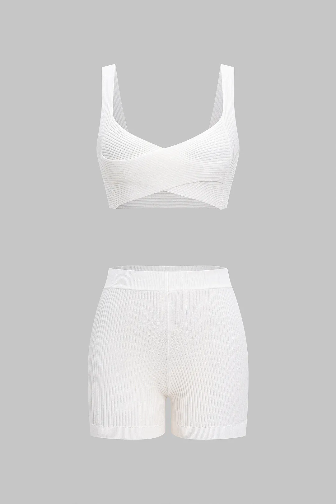 Knit Solid Crossed Cami Top And Shorts Set sold by Micas