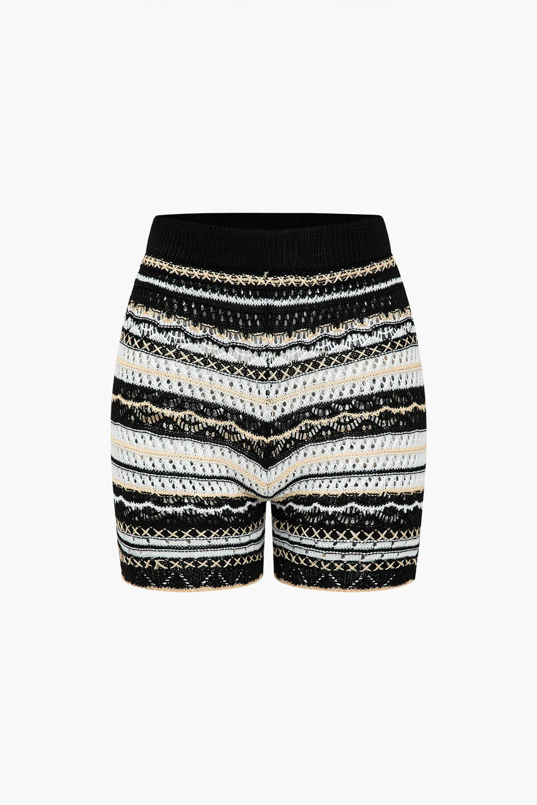 Knit Contrast Stripes Hollow Out Tank Top And Shorts Set sold by Micas product image thumbnail 4