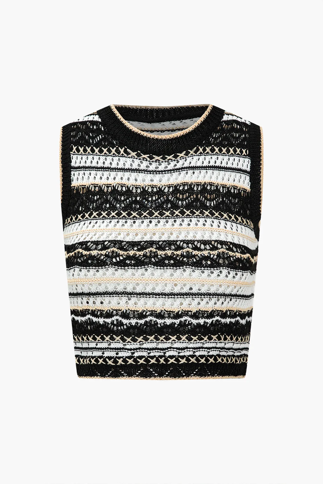 Knit Contrast Stripes Hollow Out Tank Top And Shorts Set sold by Micas product image thumbnail 2