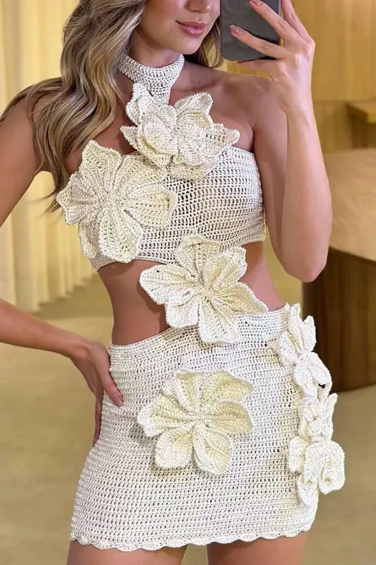 Knit Appliques Cut Out Sleeveless Dress sold by Micas