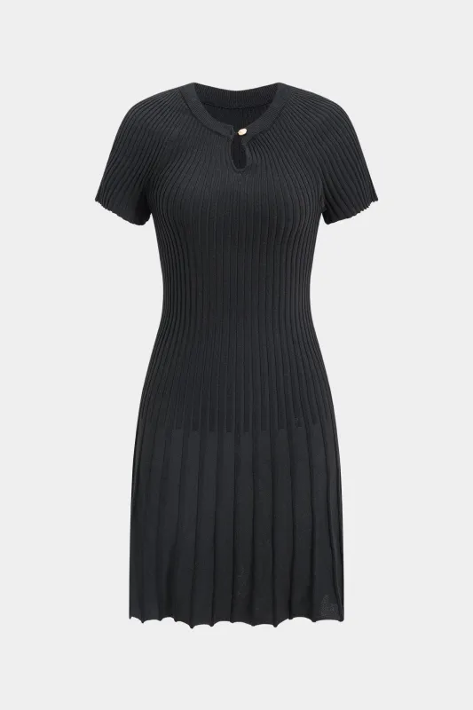 Knit Ribbed Pleated Waist-Cinched Short Sleeve Dress sold by Micas