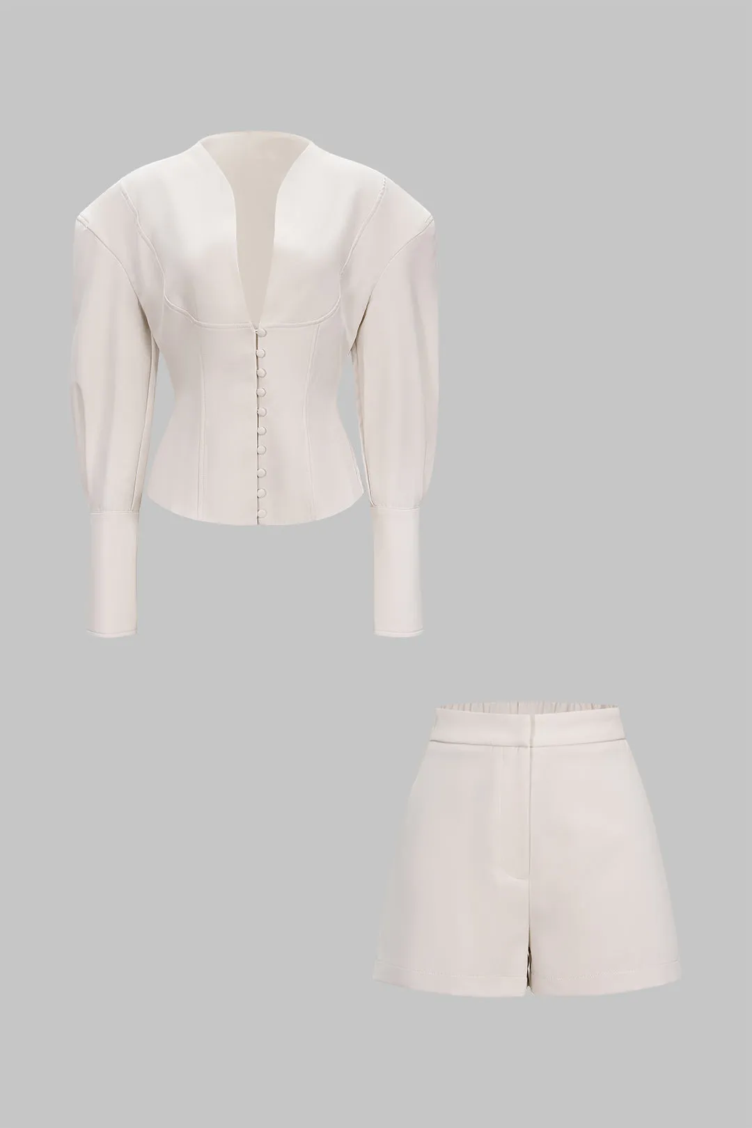 V-Neck Button Top And Button Waist Shorts Short Set sold by Micas product image thumbnail 2