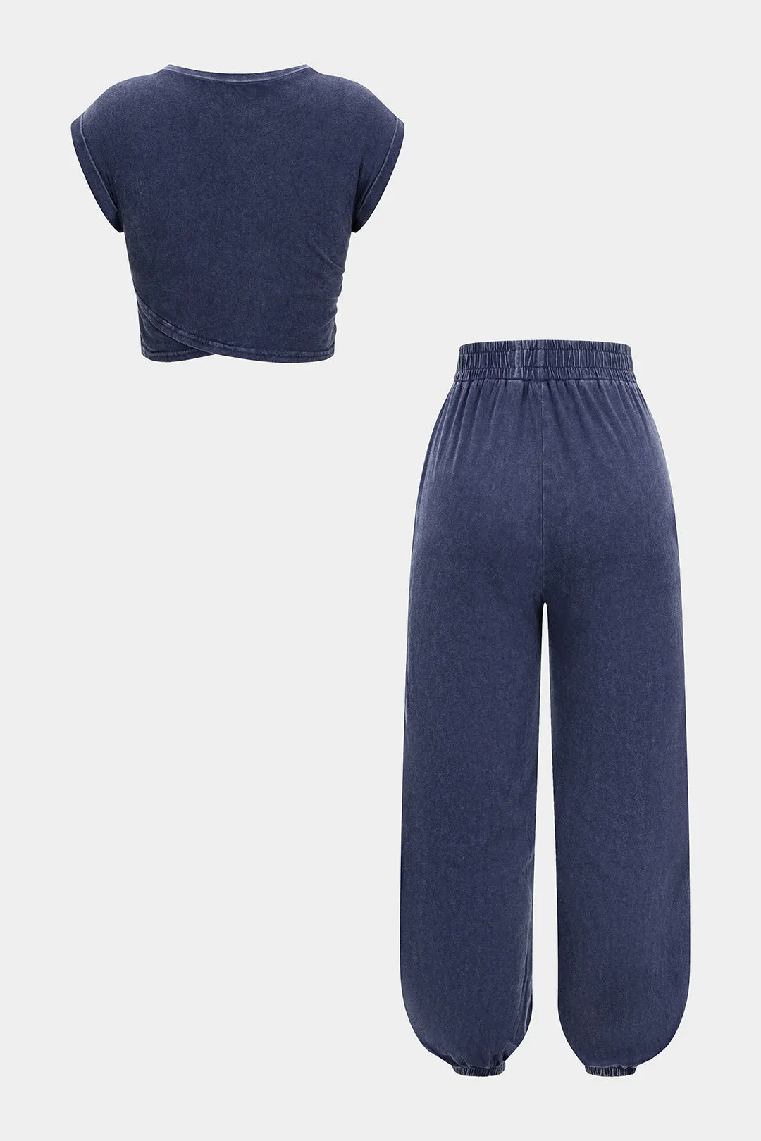 Solid Short-Sleeve Top And Shirred Waistband Pants Set sold by Micas product image thumbnail 2