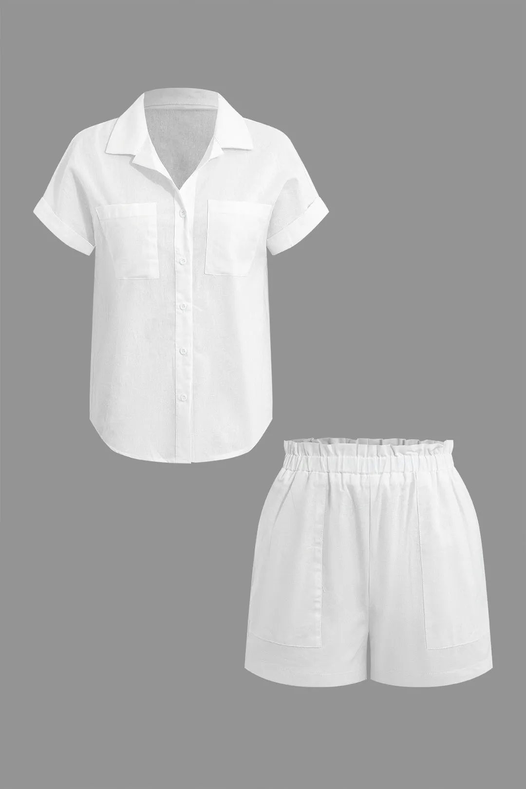 Solid Pocket Short-Sleeve Shirt And Shirred Waistband Shorts Set sold by Micas