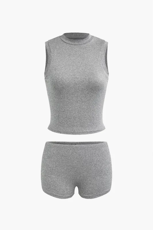 Solid Tank Top And High Waist Shorts Set sold by Micas