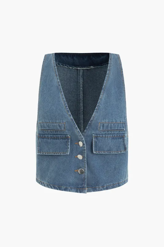 Denim Button V-Neck Vest sold by Micas