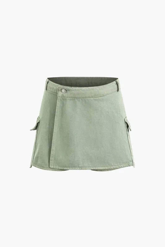 Denim Pocket Wrap Shorts sold by Micas