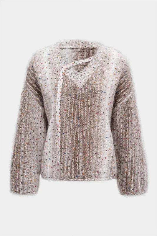 Knit Contrast V-Neck Long-Sleeve Top sold by Micas