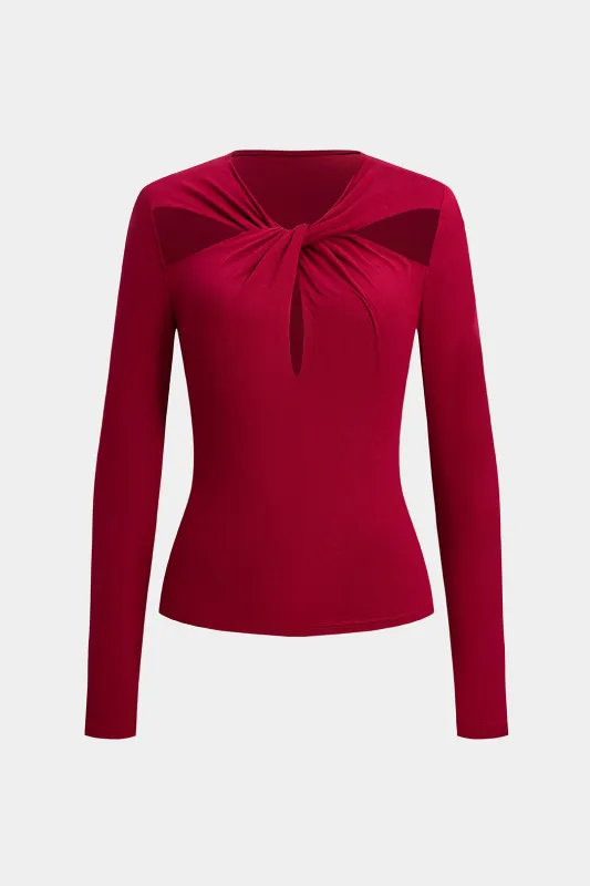 Cut Out Crossed Ruched Long-Sleeve Top sold by Micas