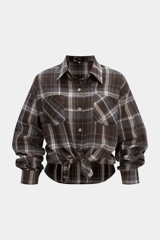 Plaid Print Button Pocket Long-Sleeve Shirt sold by Micas