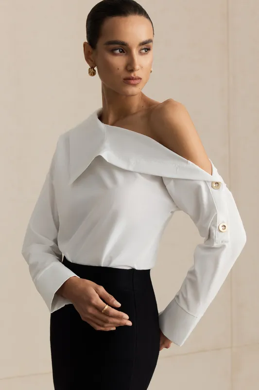 Solid Asymmetrical Button Long-Sleeve Shirt sold by Micas