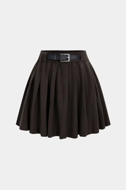 Knit Belted Pleated Mini Skirt sold by Micas