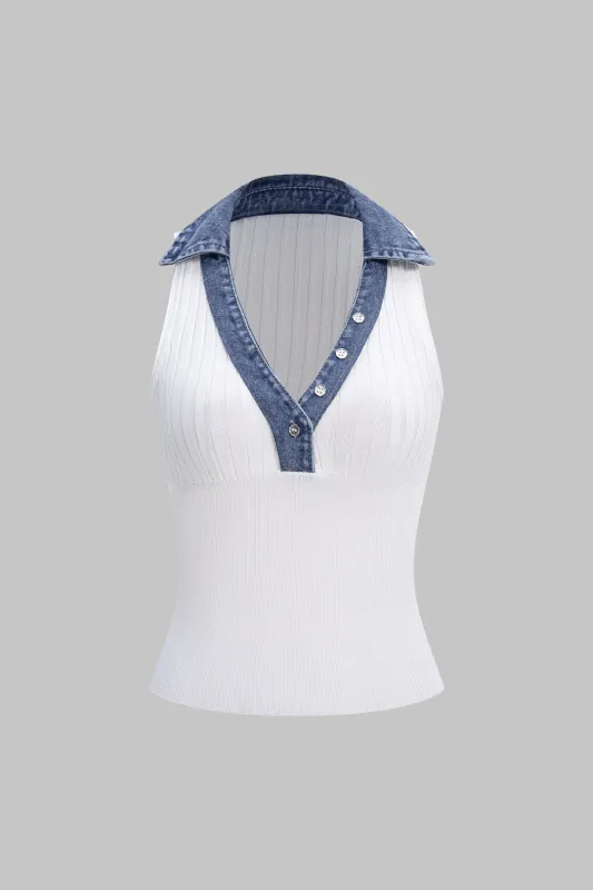 Patchwork V-Neck Tank Top sold by Micas