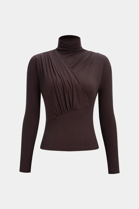 High Neck Ruched Long Sleeve T-Shirt sold by Micas