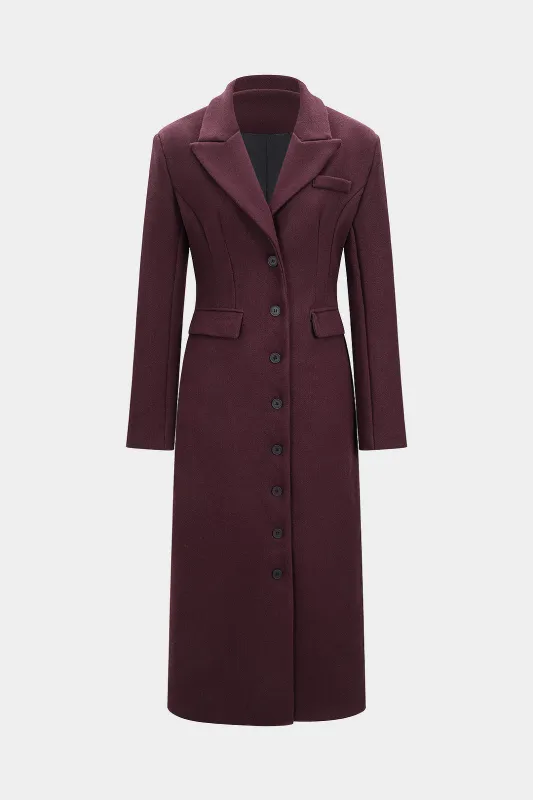 Notched Lapel Woolen Long Coat sold by Micas
