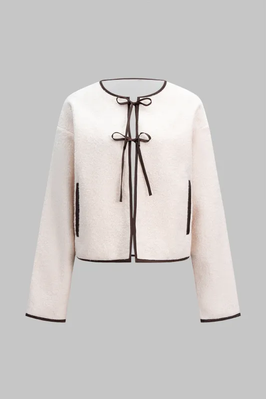 Round Neck Bow Tie-Up Coat sold by Micas