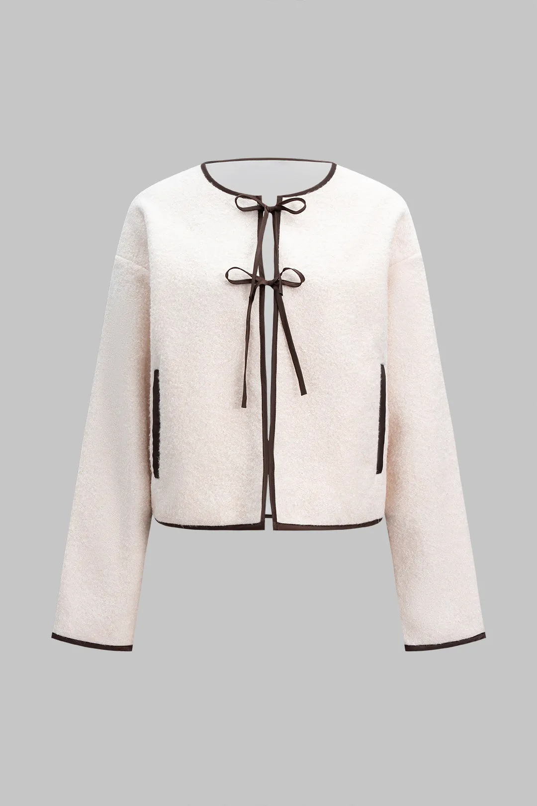 Round Neck Bow Tie-Up Coat sold by Micas