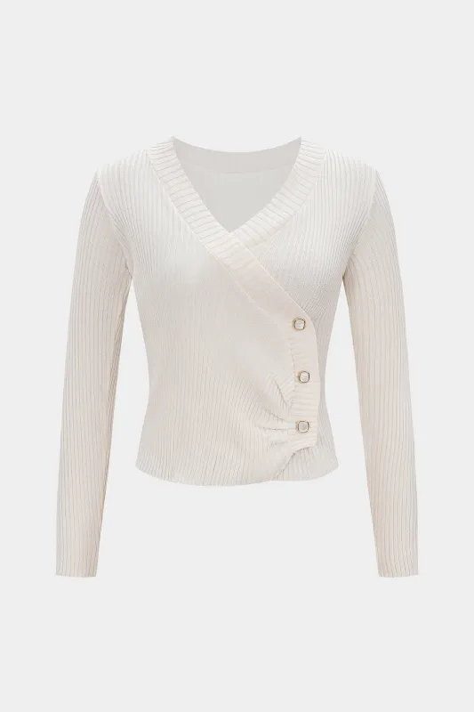 Knit Ribbed V-Neck Long-Sleeve Top sold by Micas