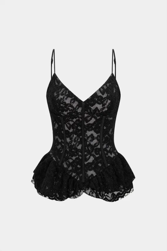 V-Neck Lace Patchwork Bustier Slip Cami Top sold by Micas