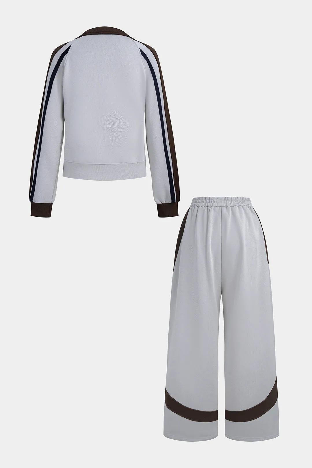 Contrast Pocket Zipper Outerwear And Wide Leg Pants Set sold by Micas product image thumbnail 2