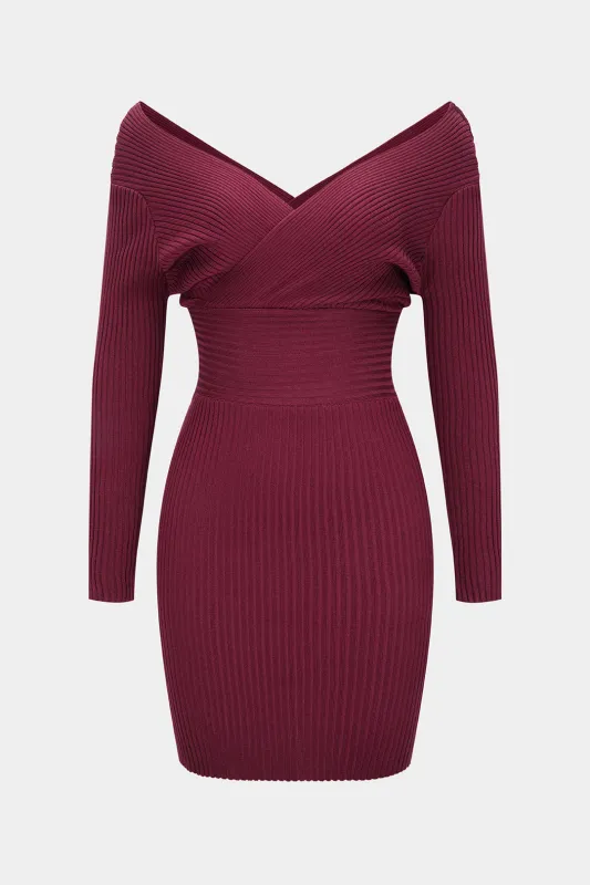 Knit V-Neck Crossed Long Sleeve Dress sold by Micas