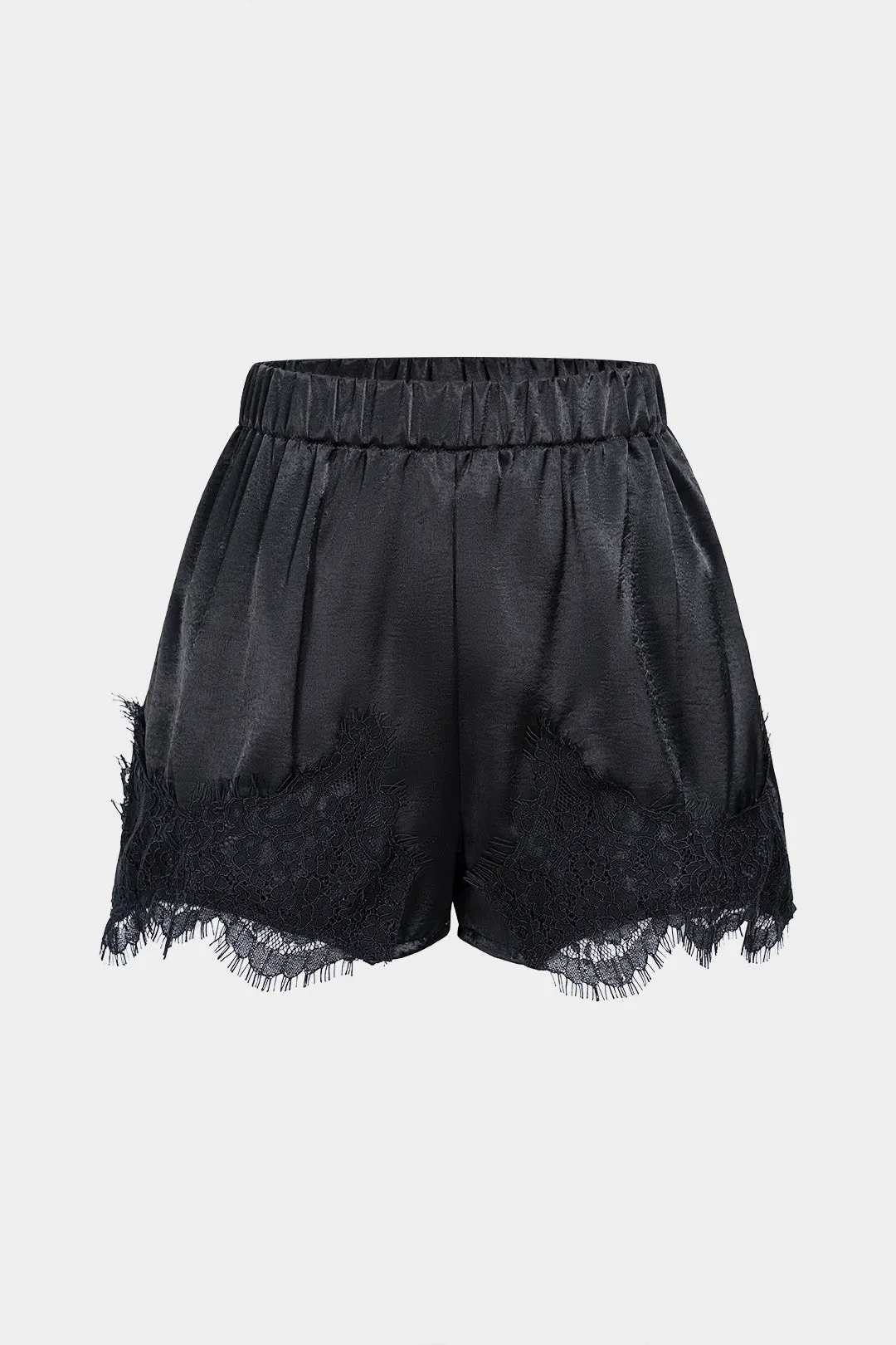 Satin Patchwork Lace Trim Wide Leg Shorts sold by Micas