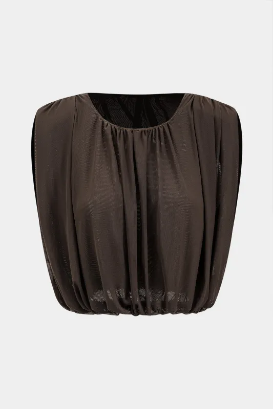 Mesh Ruched Round Neck Short-Sleeve Shirt sold by Micas