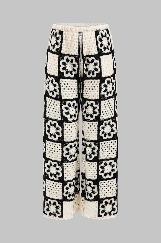 Knit Contrast Cut Out Wide Leg Pants sold by Micas