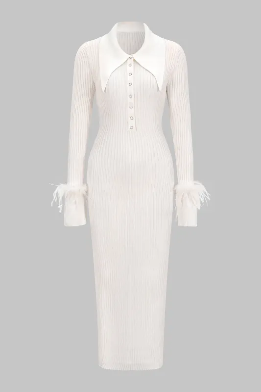 Knit Patchwork Polo Collar Long Sleeve Dress sold by Micas