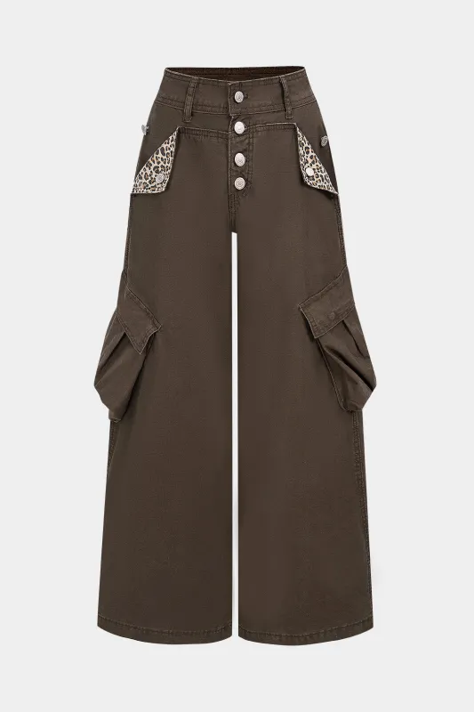 Denim Leopard Print Pocket Jeans sold by Micas